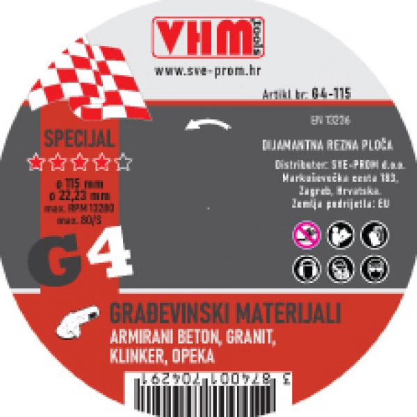 DIJAM.PLOČA GRAĐ. MAT.  G4 115*2,4/10*22  VHM