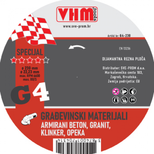 DIJAM.PLOČA GRAĐ. MAT.  G4 230*2,6/10*22 VHM